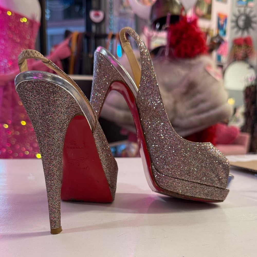 Christian Louboutin Glitter Peep-Toe Slingbacks - Picture 7 of 7